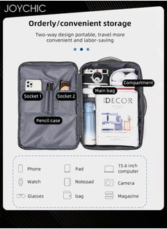 Joychic Solid Pattern Casual Laptop Bag Large Capacity Full Opening Computer Backpack with USB Charging Port for Men School Office Work Travel Fit 15.6 inch Grey  - Image 5