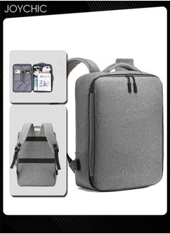 Joychic Solid Pattern Casual Laptop Bag Large Capacity Full Opening Computer Backpack with USB Charging Port for Men School Office Work Travel Fit 15.6 inch Grey  - Image 1