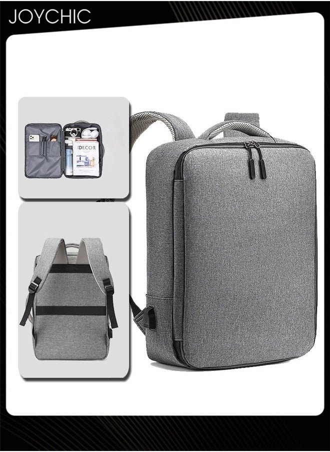 Joychic Solid Pattern Casual Laptop Bag Large Capacity Full Opening Computer Backpack with USB Charging Port for Men School Office Work Travel Fit 15.6 inch Grey  - Image 1