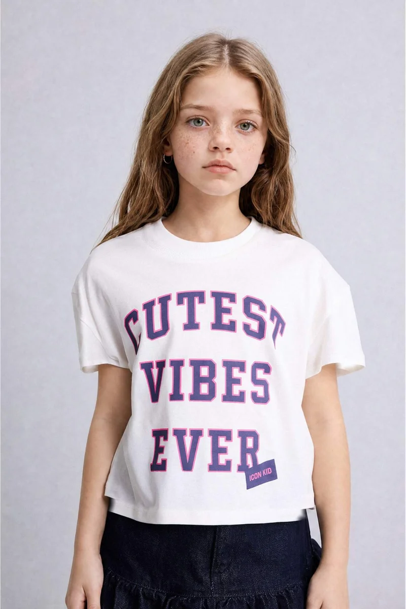 DeFacto Slogan Short Sleeve T-Shirt