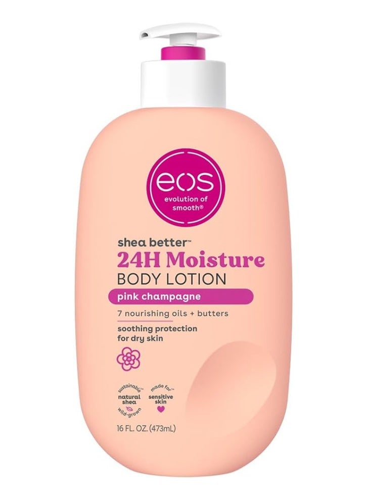EOS Shea Butter Body Lotion - Pink Champagne 24-Hour Skincare Lightweight Non-Greasy Made with Natural Shea, Vegan, 16 fl oz - Image 1