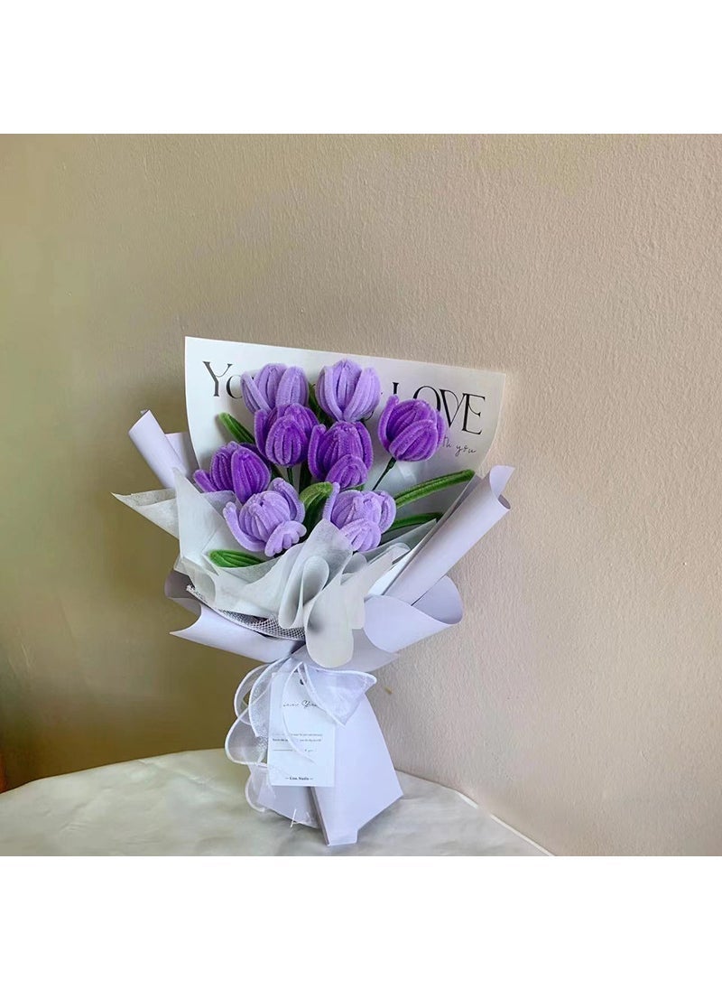 Colorful DIY Twisting Bar Tulip Bouquet Toy Kit TK17 light purple tulip suit (200 lavender +100 moss green + 30cm flower pole 30+10 yards Tape 3)