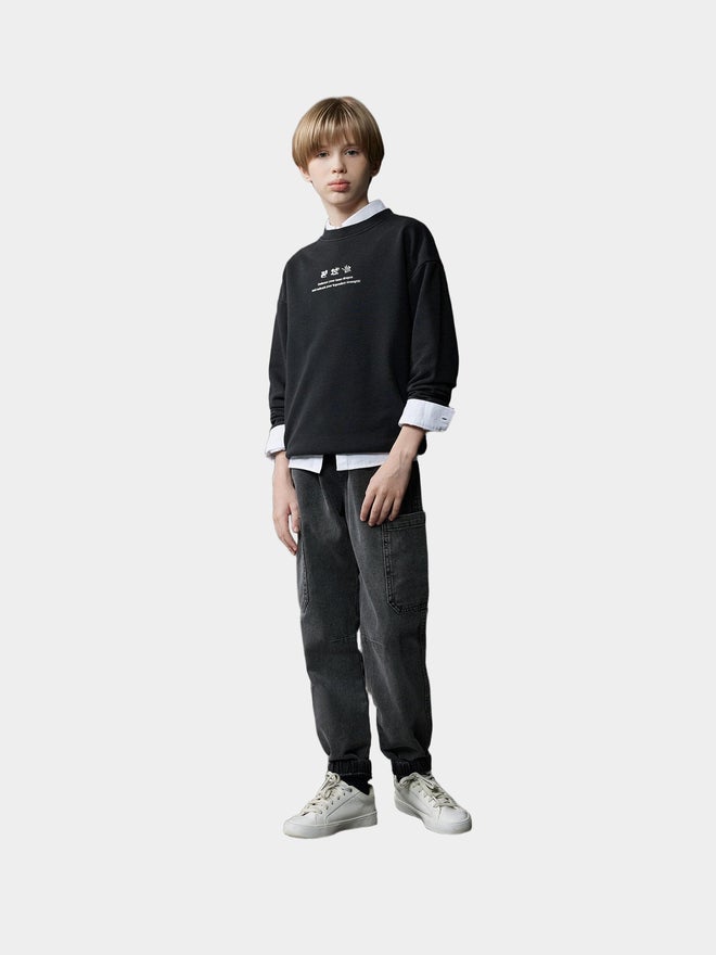 DeFacto DeFacto Boy Oversize Fit Back Printed Washed Faded Effect Sweatshirt  - Image 4