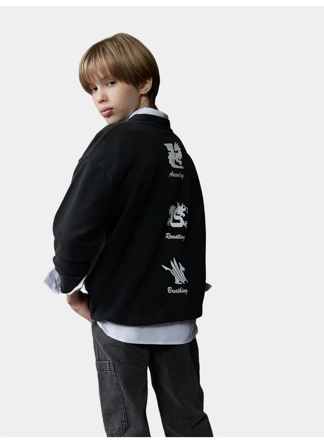 DeFacto DeFacto Boy Oversize Fit Back Printed Washed Faded Effect Sweatshirt