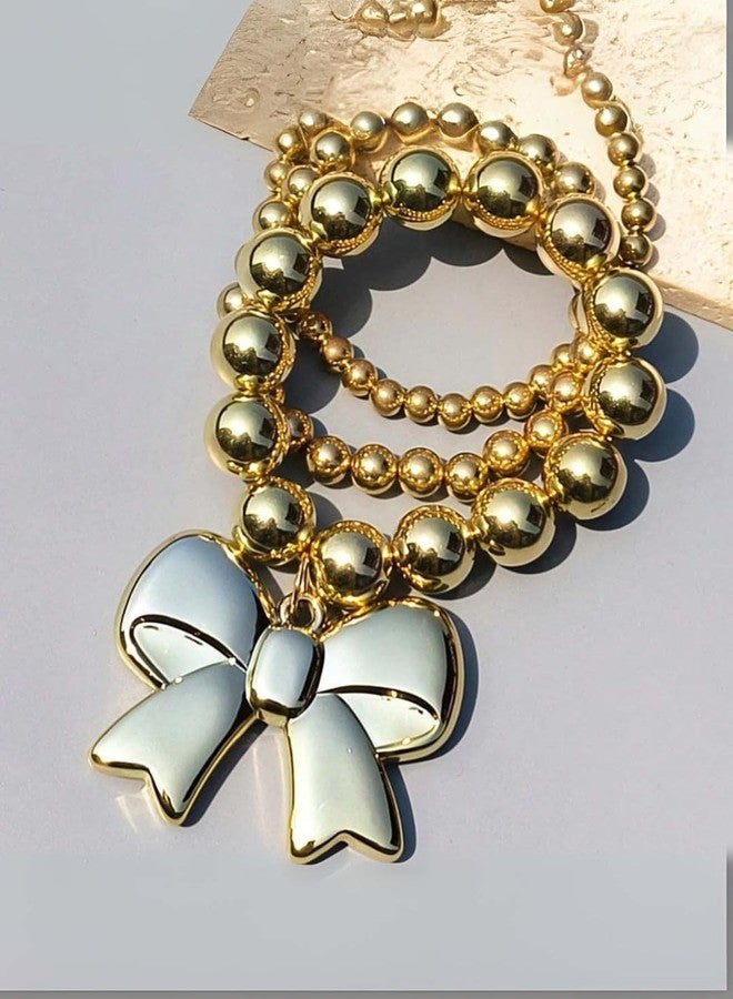 DOSYSO Latest Stylish Multilayer Gold Plated Bracelet Bangle for Women and Girls with Bow Charms Beads Acrylic Adjustable Stretchable Stackable Beaded Bracelets Jewellery Accessories Gift item - Image 4