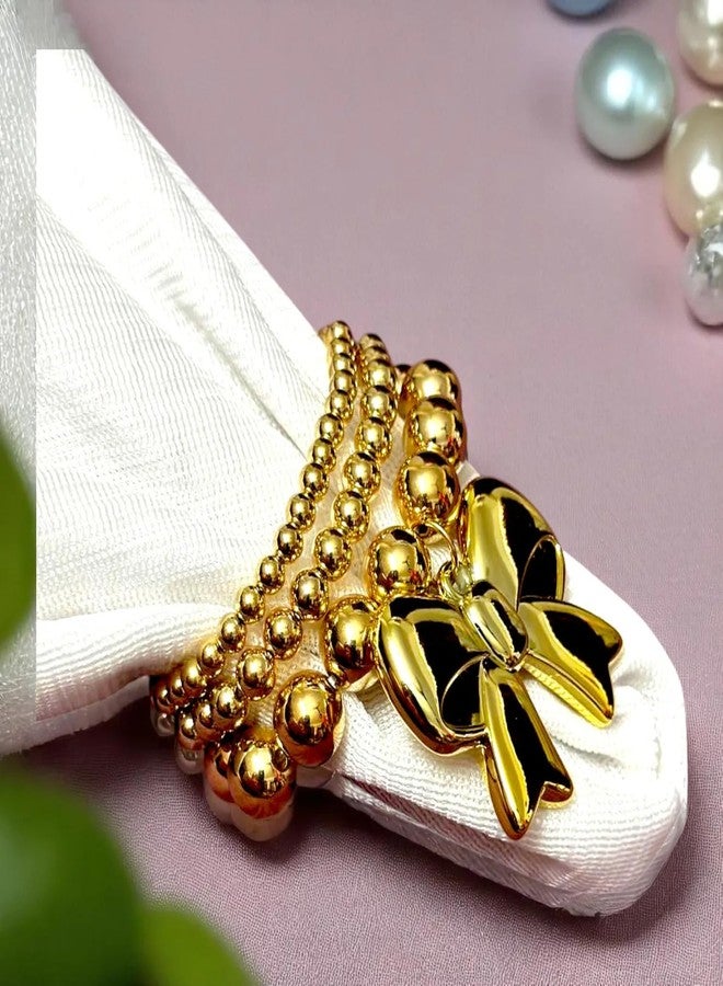 DOSYSO Latest Stylish Multilayer Gold Plated Bracelet Bangle for Women and Girls with Bow Charms Beads Acrylic Adjustable Stretchable Stackable Beaded Bracelets Jewellery Accessories Gift item - Image 2