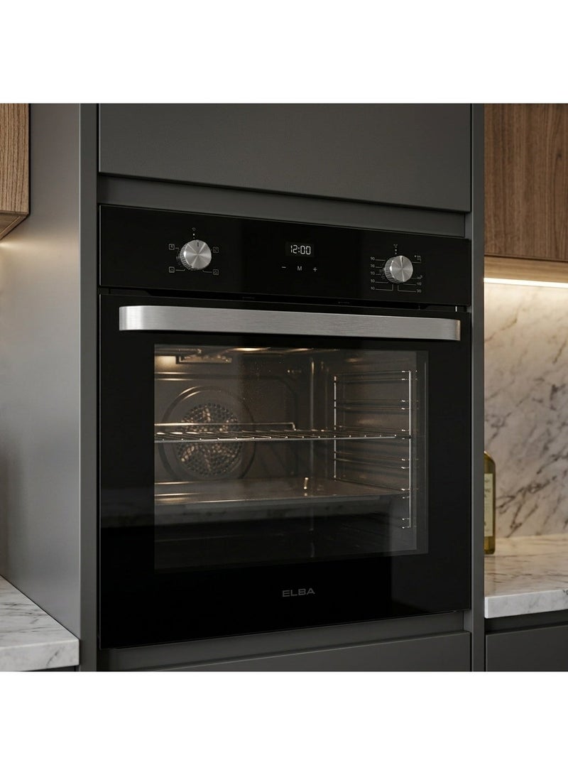 ELBA Built in Gas Oven 60 cm, 8 Functions With Fan and Gas Grill-65 Liter- Black Glass EL10XLBFG (Made in Italy) - Image 3