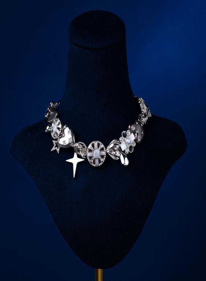 BSOKEIXD Black Heart Chunky Choker Necklace，Silver Star Choker Necklace for Women Gothic Necklace Y2K Aesthetic Outfit Jewelry Accessories Vintage Retro Chunky Costume - Image 5