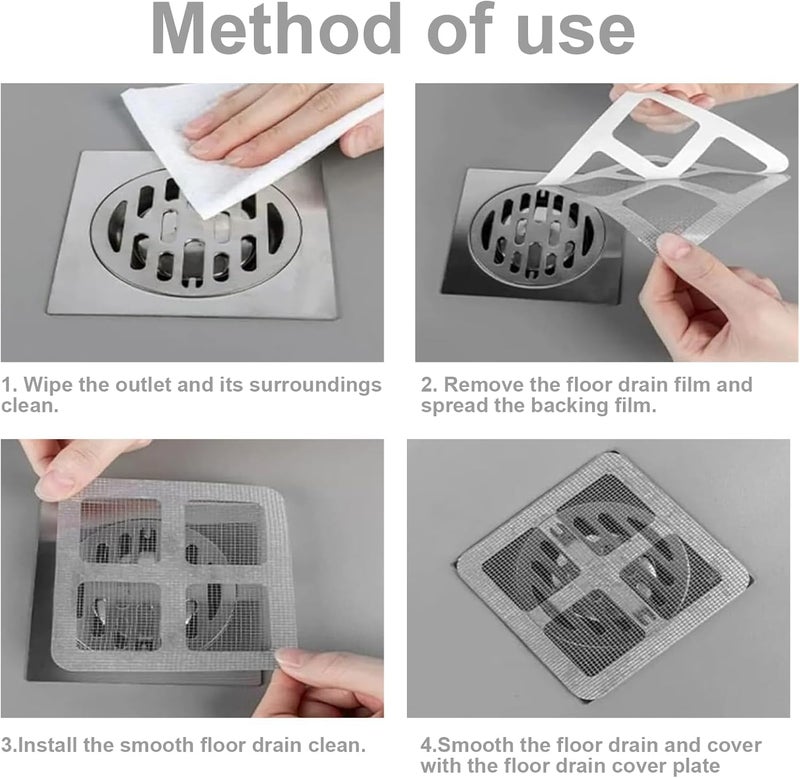 COOFANDY 20 PCS Disposable Shower Drain Hair Catcher, Sink Strainer Mesh Stickers, Drain Square, Drain Protection Stickers, for Showers, Bathtubs, Floor Drain Cover, Waterproof, Adhesive, Disposable - Image 2