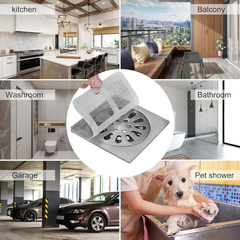 COOFANDY 20 PCS Disposable Shower Drain Hair Catcher, Sink Strainer Mesh Stickers, Drain Square, Drain Protection Stickers, for Showers, Bathtubs, Floor Drain Cover, Waterproof, Adhesive, Disposable - Image 5