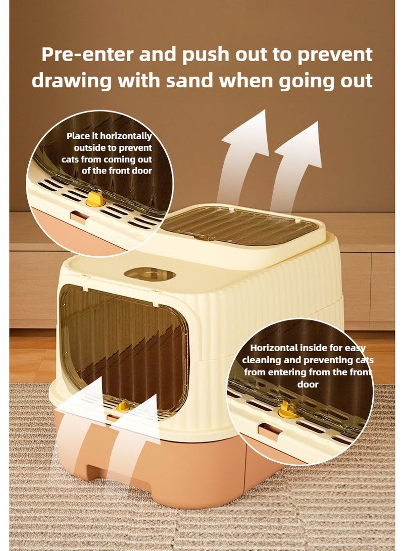 قطة القمامة صندوق كبير مع سهولة الدخول والخروج، واسعة وسهلة تنظيف قطة صندوق لجميع أحجام القطة، طويلة الأمد كبيرة قطة القمامة صندوق مع الغطاء، 1 قطة القمامة مقففة متضمنة - برتقالي - Image 2