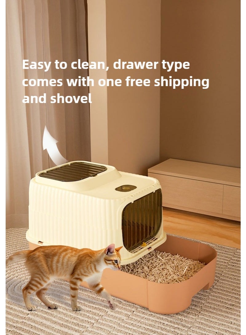 قطة القمامة صندوق كبير مع سهولة الدخول والخروج، واسعة وسهلة تنظيف قطة صندوق لجميع أحجام القطة، طويلة الأمد كبيرة قطة القمامة صندوق مع الغطاء، 1 قطة القمامة مقففة متضمنة - برتقالي - Image 1