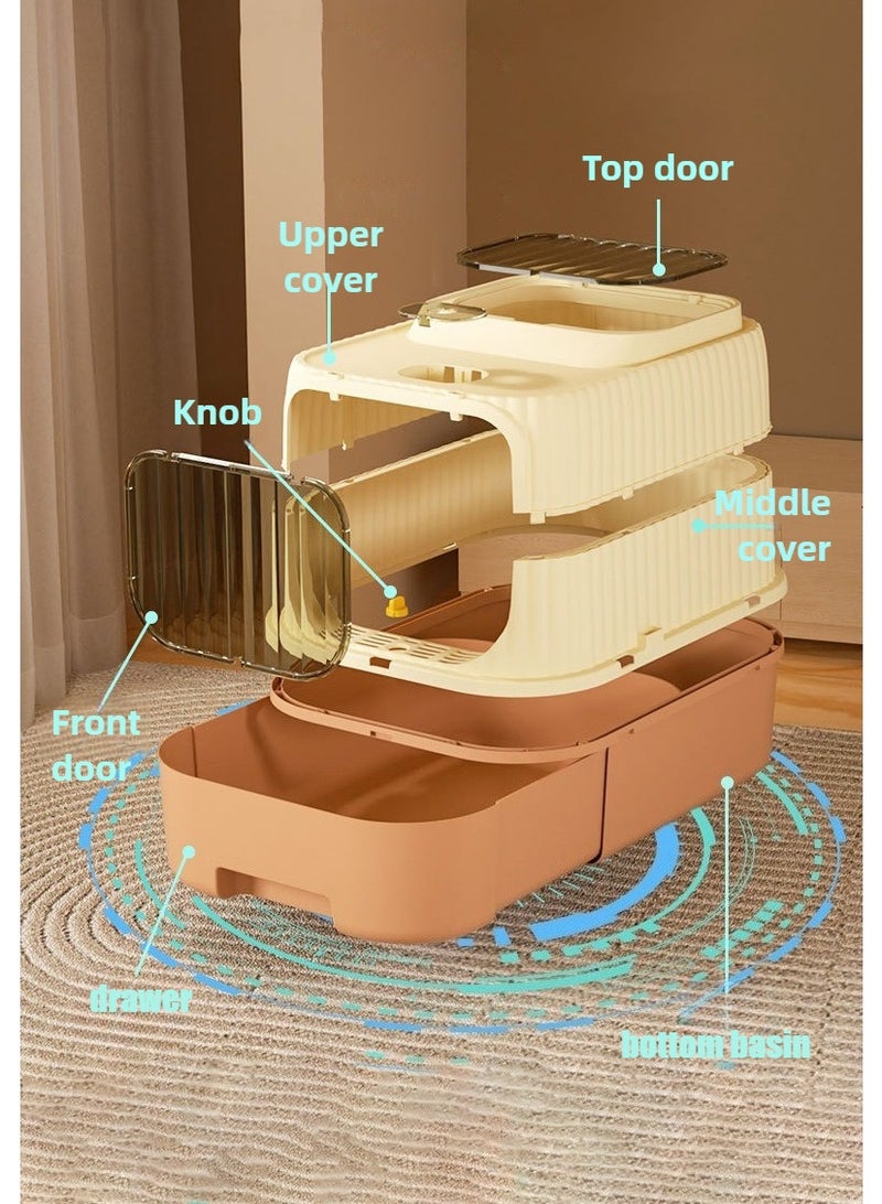 قطة القمامة صندوق كبير مع سهولة الدخول والخروج، واسعة وسهلة تنظيف قطة صندوق لجميع أحجام القطة، طويلة الأمد كبيرة قطة القمامة صندوق مع الغطاء، 1 قطة القمامة مقففة متضمنة - برتقالي - Image 3