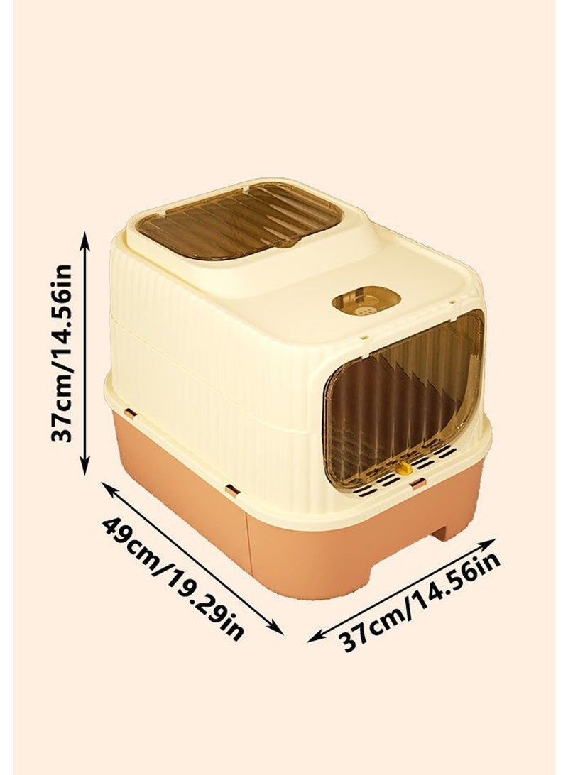 قطة القمامة صندوق كبير مع سهولة الدخول والخروج، واسعة وسهلة تنظيف قطة صندوق لجميع أحجام القطة، طويلة الأمد كبيرة قطة القمامة صندوق مع الغطاء، 1 قطة القمامة مقففة متضمنة - برتقالي - Image 4