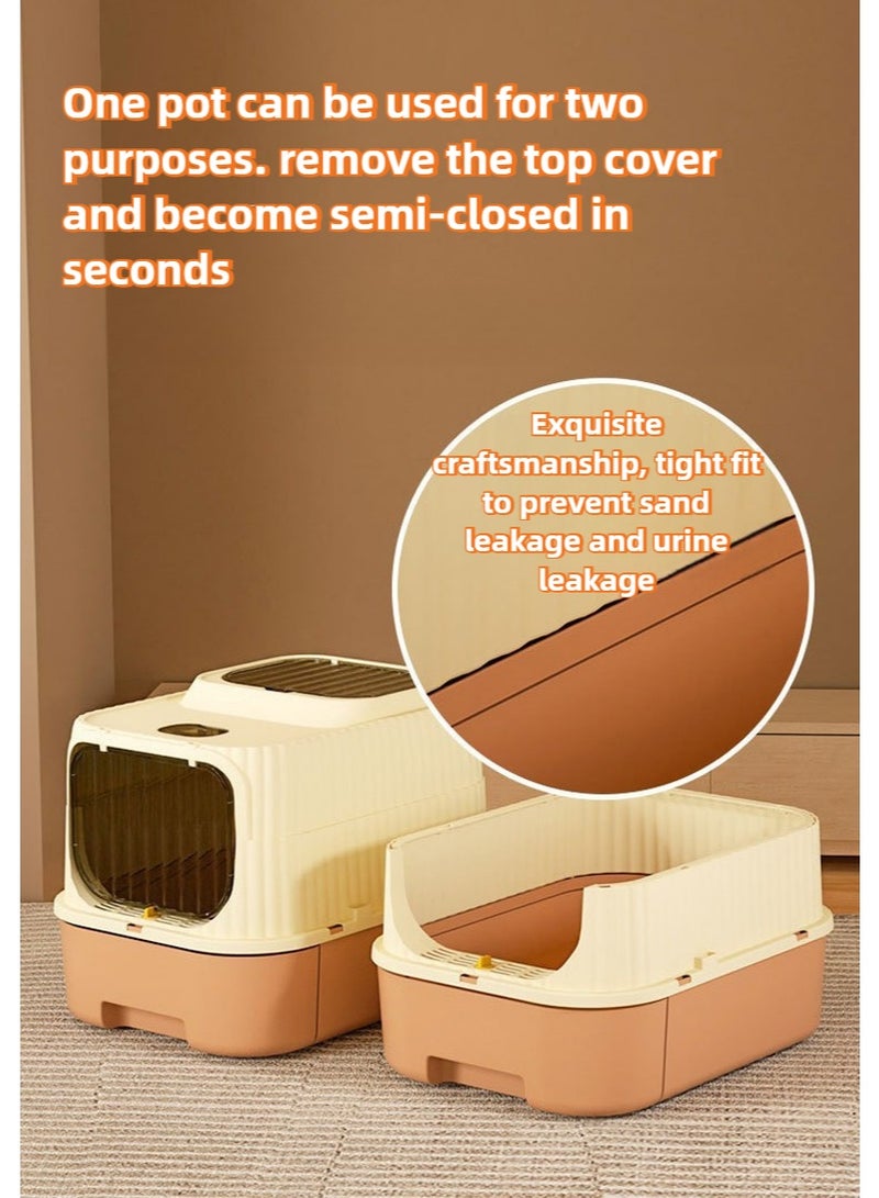قطة القمامة صندوق كبير مع سهولة الدخول والخروج، واسعة وسهلة تنظيف قطة صندوق لجميع أحجام القطة، طويلة الأمد كبيرة قطة القمامة صندوق مع الغطاء، 1 قطة القمامة مقففة متضمنة - برتقالي - Image 5