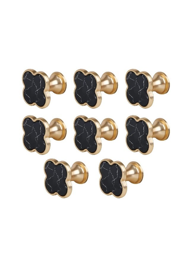 Decorative Wall Hooks, SYOSI Bathroom Towel Hanger, Vanity Dresser Drawer Knobs, Kitchen Cabinet Pulls, Gold Hooks for Hanging Bags and Keys 8Pcs Four-Leaf Clover Shape ( Black Turquoise) - Image 1