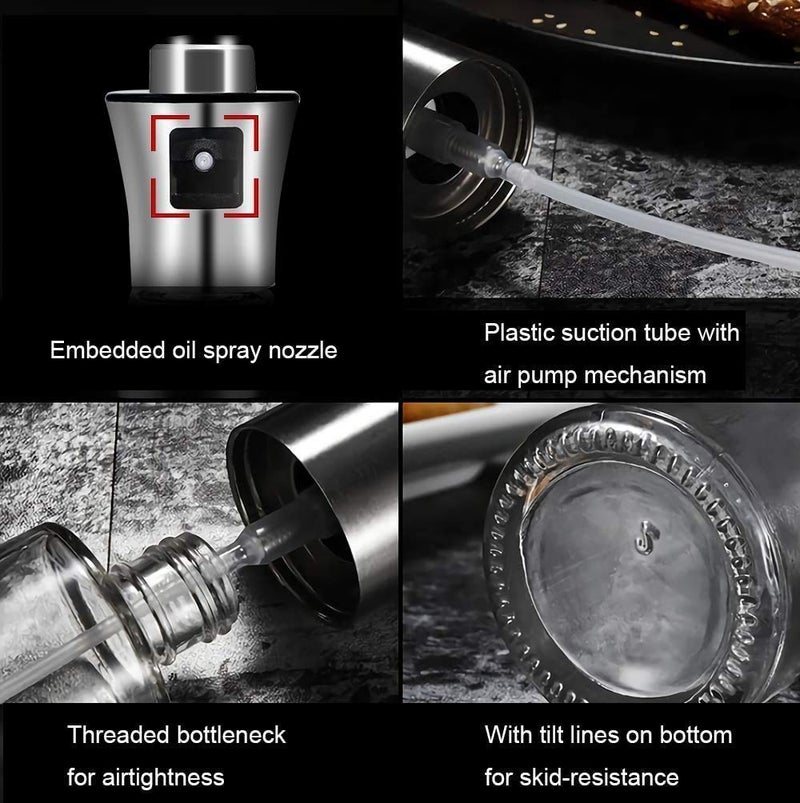 Tendula Oil for Cooking Refillable Stainless Steel Oil Dispenser Bottle with Mini Funnel Vinegar Glass Spray Bottle for BBQ Salad Baking Grilling Roasting Frying 1 Piece - Image 3