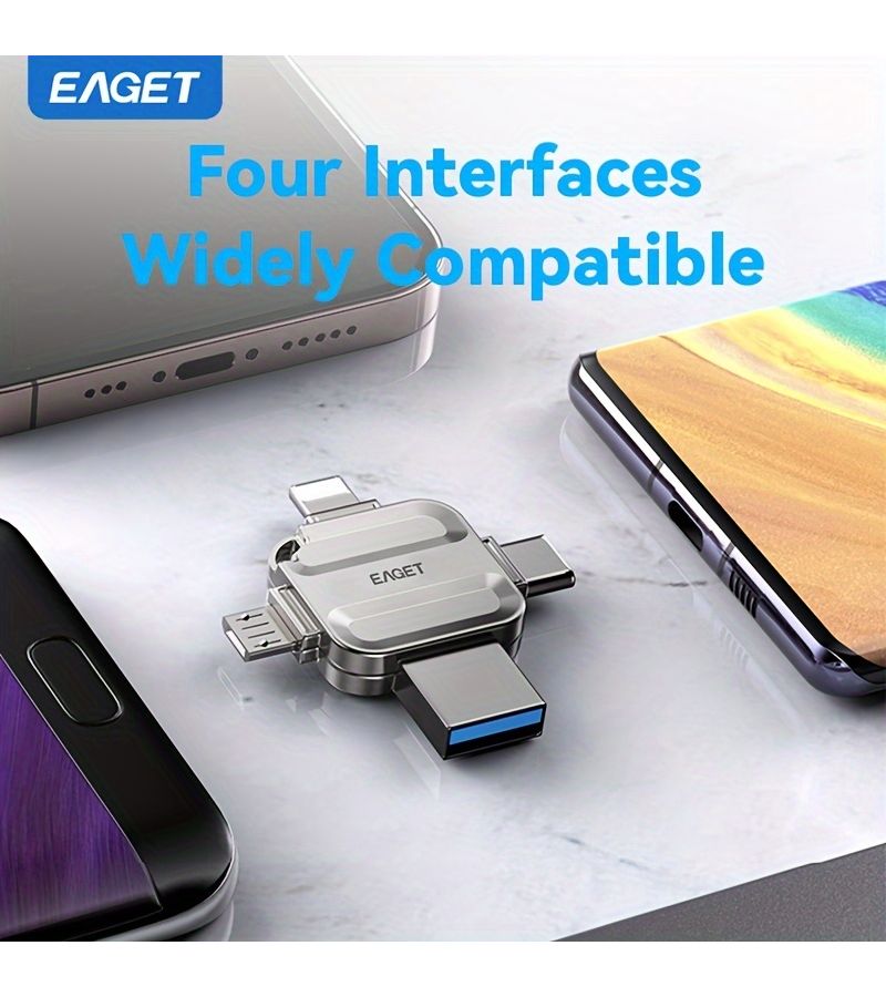 محرك أقراص فلاش USB صغير محمول بسعة 32 جيجابايت، 4 في 1، مع منافذ USB وMicro USB وType C وiOS، مناسب للهواتف المحمولة وأجهزة الكمبيوتر. - Image 2