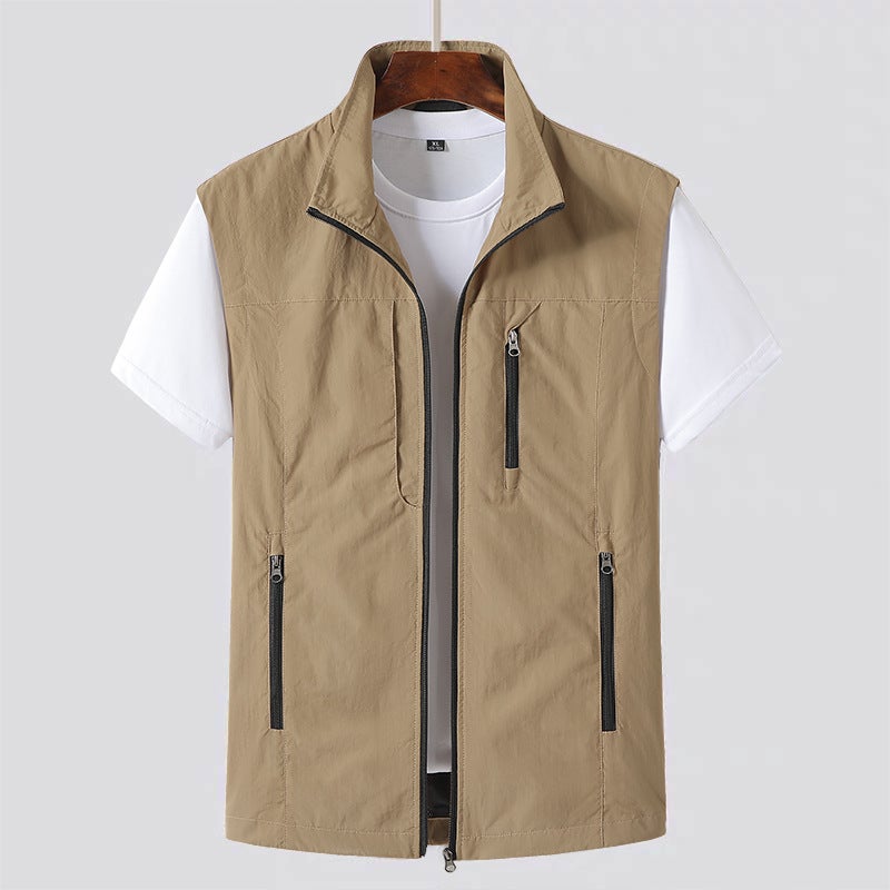 Men'S Vest Summer Thin Pography Outdoor Fishing Vest Multi-Pocket Workwear Horse Clip Waistcoat Horse Clip - Image 1