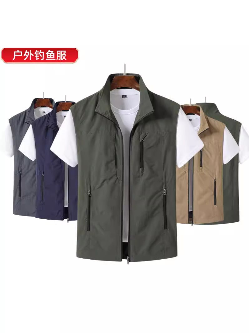 Men'S Vest Summer Thin Pography Outdoor Fishing Vest Multi-Pocket Workwear Horse Clip Waistcoat Horse Clip - Image 2