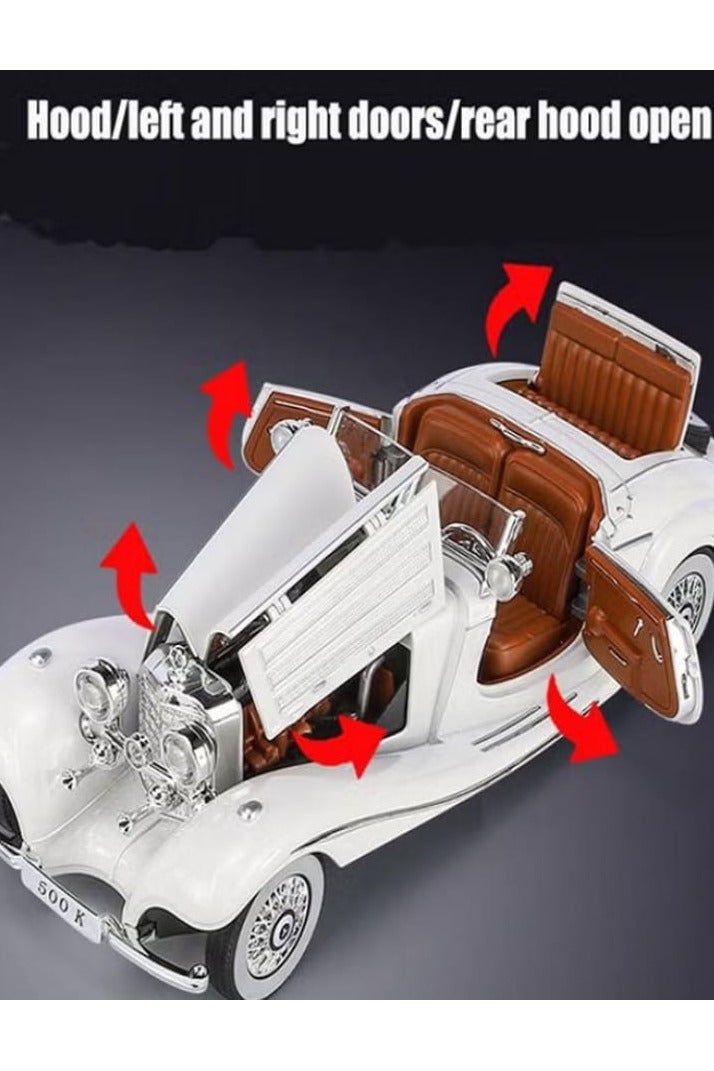 1/24 Scale Classic Mercedes-Benz 500K Diecast Alloy Model Car with Sounds and Lights (Silver) - Image 2