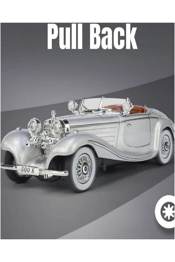 1/24 Scale Classic Mercedes-Benz 500K Diecast Alloy Model Car with Sounds and Lights (Silver) - Image 3
