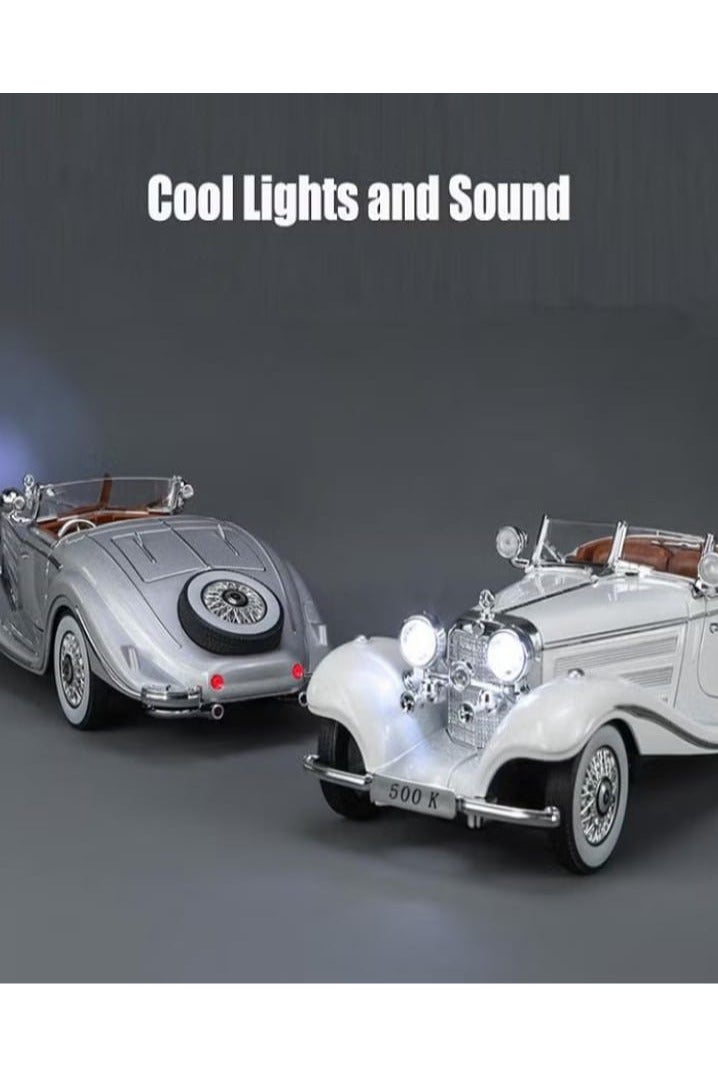 1/24 Scale Classic Mercedes-Benz 500K Diecast Alloy Model Car with Sounds and Lights (Silver) - Image 4