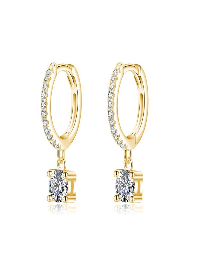 SLUYNZ Solid 925 Sterling Silver CZ Hoop Earrings for Women Teen Girls Small CZ Hoop Earrings Huggie Drop (B-Gold Plated) - Image 1