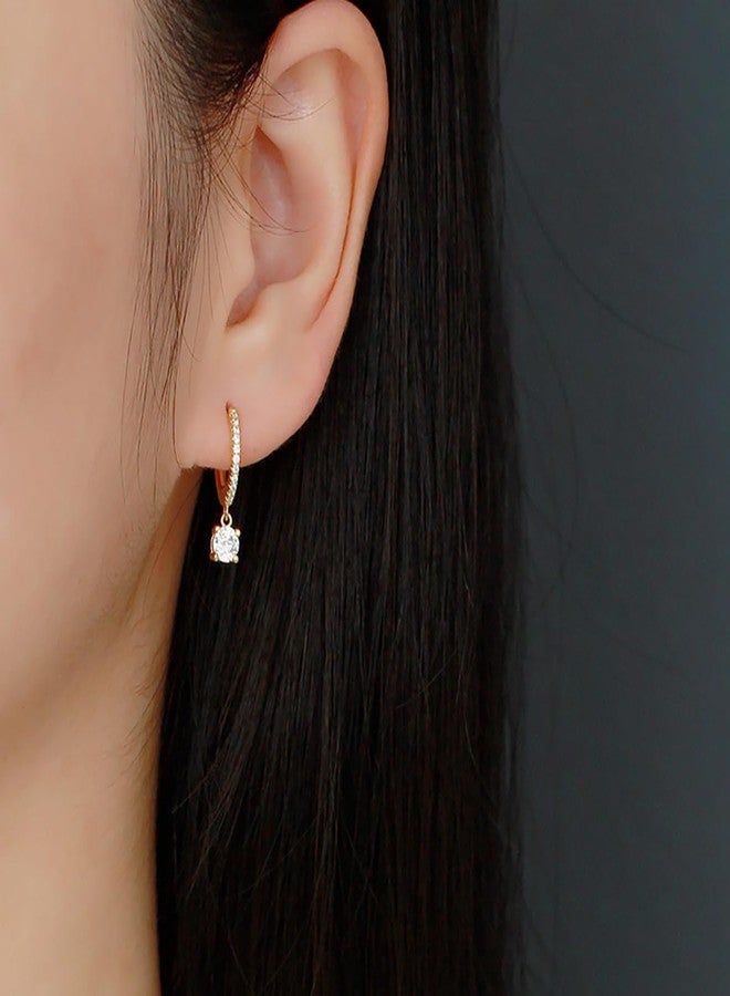 SLUYNZ Solid 925 Sterling Silver CZ Hoop Earrings for Women Teen Girls Small CZ Hoop Earrings Huggie Drop (B-Gold Plated) - Image 2