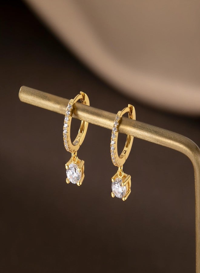 SLUYNZ Solid 925 Sterling Silver CZ Hoop Earrings for Women Teen Girls Small CZ Hoop Earrings Huggie Drop (B-Gold Plated) - Image 4