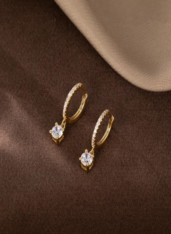 SLUYNZ Solid 925 Sterling Silver CZ Hoop Earrings for Women Teen Girls Small CZ Hoop Earrings Huggie Drop (B-Gold Plated) - Image 5