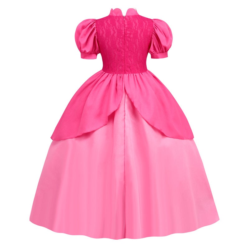 Explosions New Mario Girls' Dress Cosplay Brigitte Princess Lace Stitching Puff Sleeve Dress - Image 5