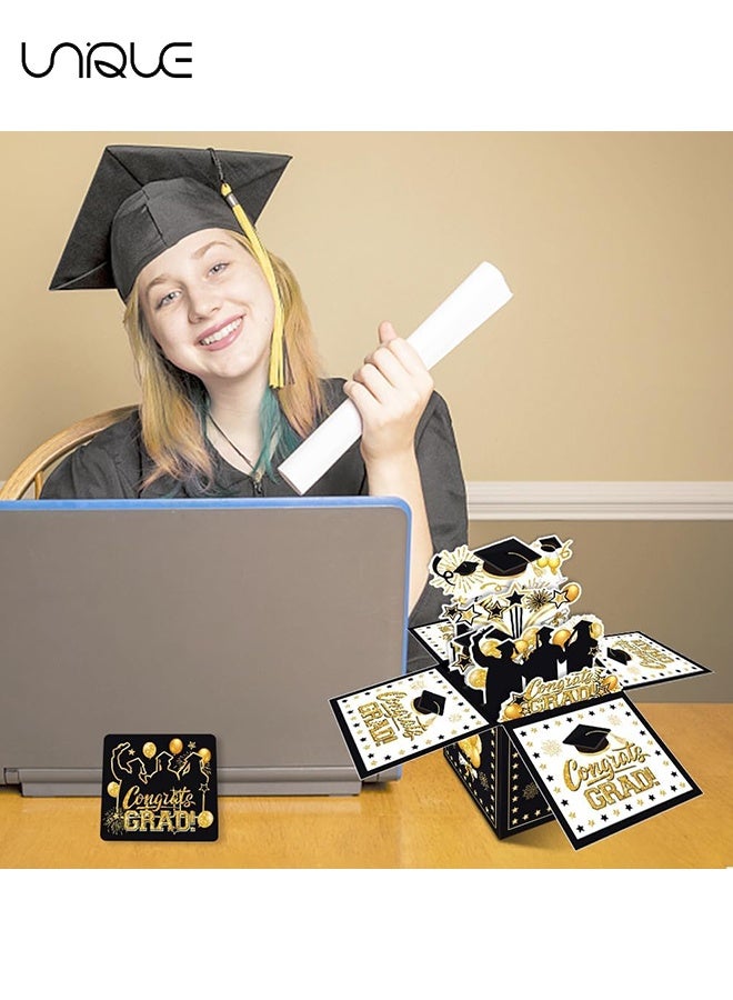 Unique Graduation Card with Envelope - 3D Pop-Up Card Box - Congratulations on Your Graduation Card - Suitable for Elementary, Middle, High School, and College Graduates' Party Supplies - Black/Gold - Image 5