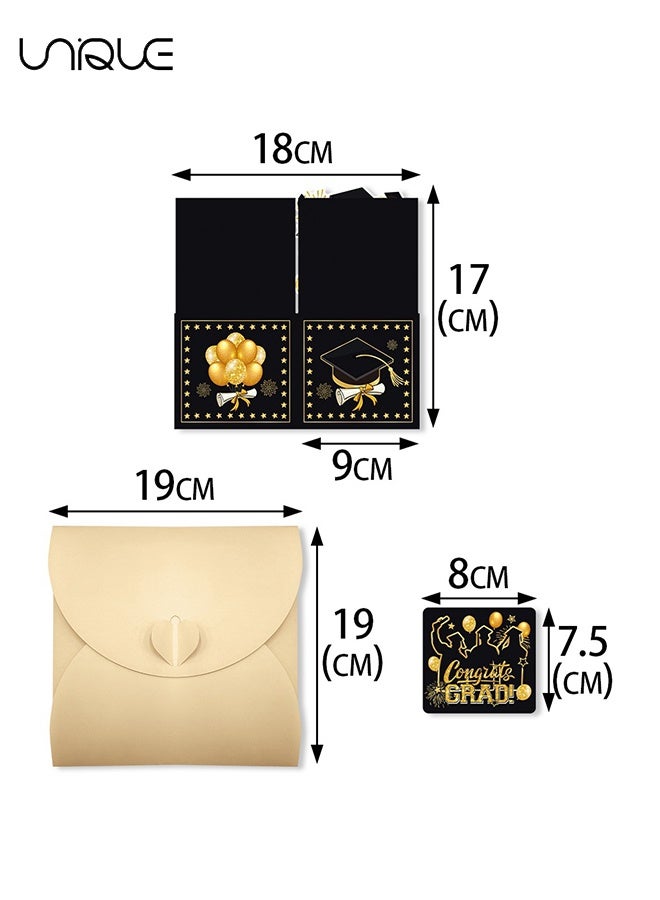 Unique Graduation Card with Envelope - 3D Pop-Up Card Box - Congratulations on Your Graduation Card - Suitable for Elementary, Middle, High School, and College Graduates' Party Supplies - Black/Gold - Image 2