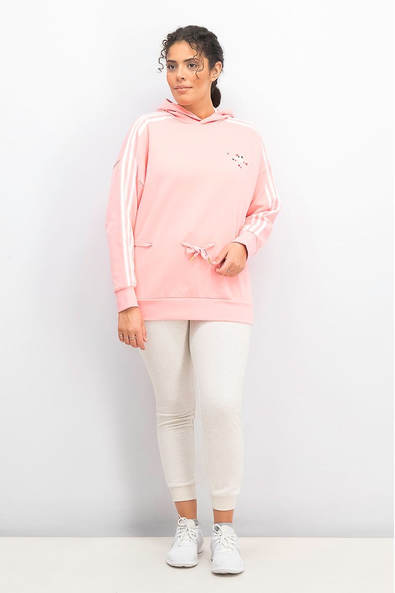 Adidas Women Sportswear Fit Logo 3 Stripe Hoodie Sweater, Glow Pink - Image 4