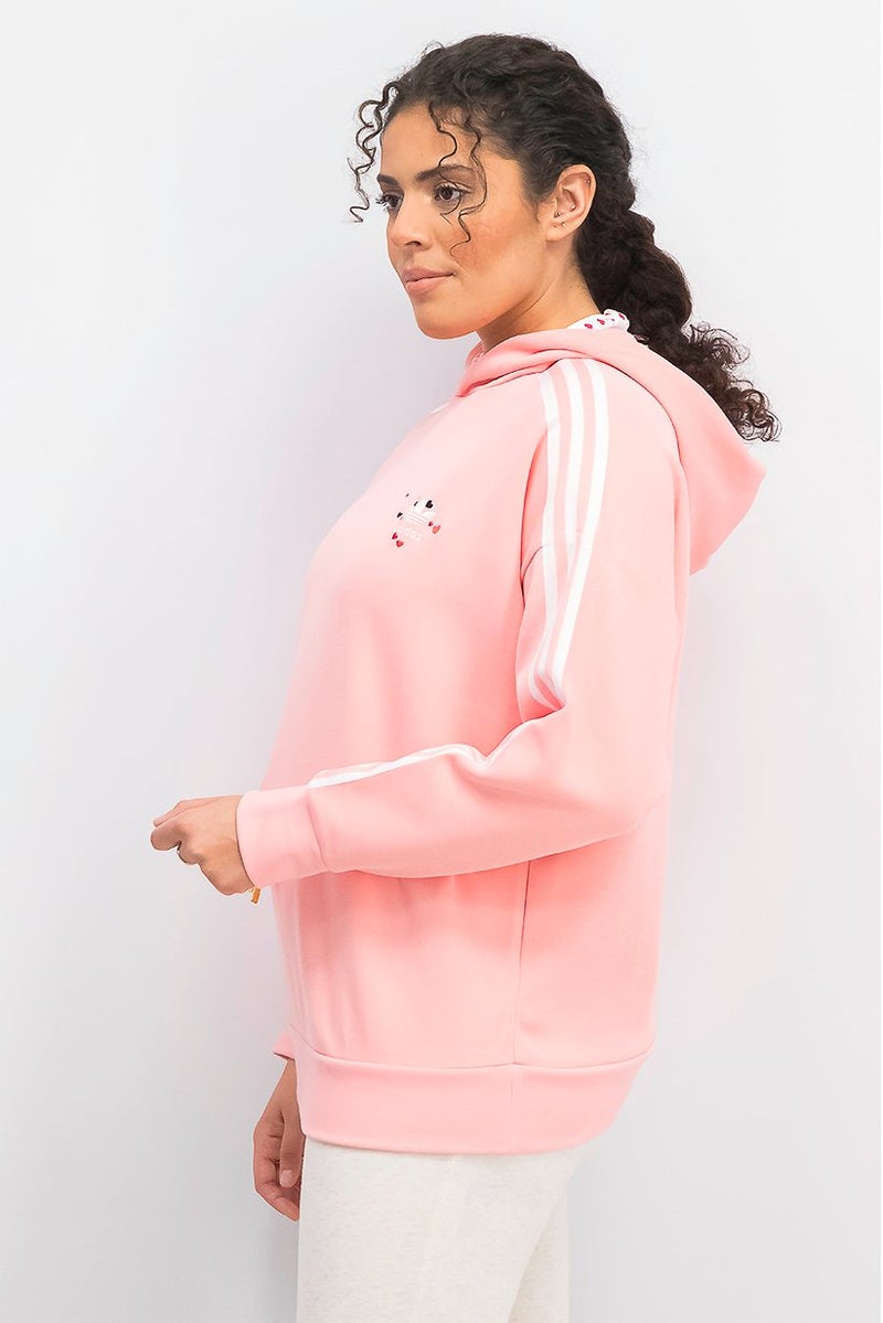 Adidas Women Sportswear Fit Logo 3 Stripe Hoodie Sweater, Glow Pink - Image 2