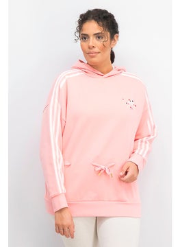 Adidas Women Sportswear Fit Logo 3 Stripe Hoodie Sweater, Glow Pink  - Image 1