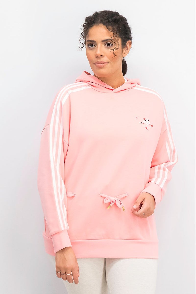 Adidas Women Sportswear Fit Logo 3 Stripe Hoodie Sweater, Glow Pink - Image 1