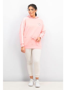 Adidas Women Sportswear Fit Logo 3 Stripe Hoodie Sweater, Glow Pink  - Image 2