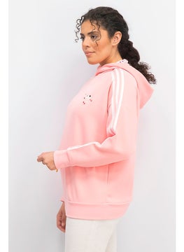 Adidas Women Sportswear Fit Logo 3 Stripe Hoodie Sweater, Glow Pink  - Image 4