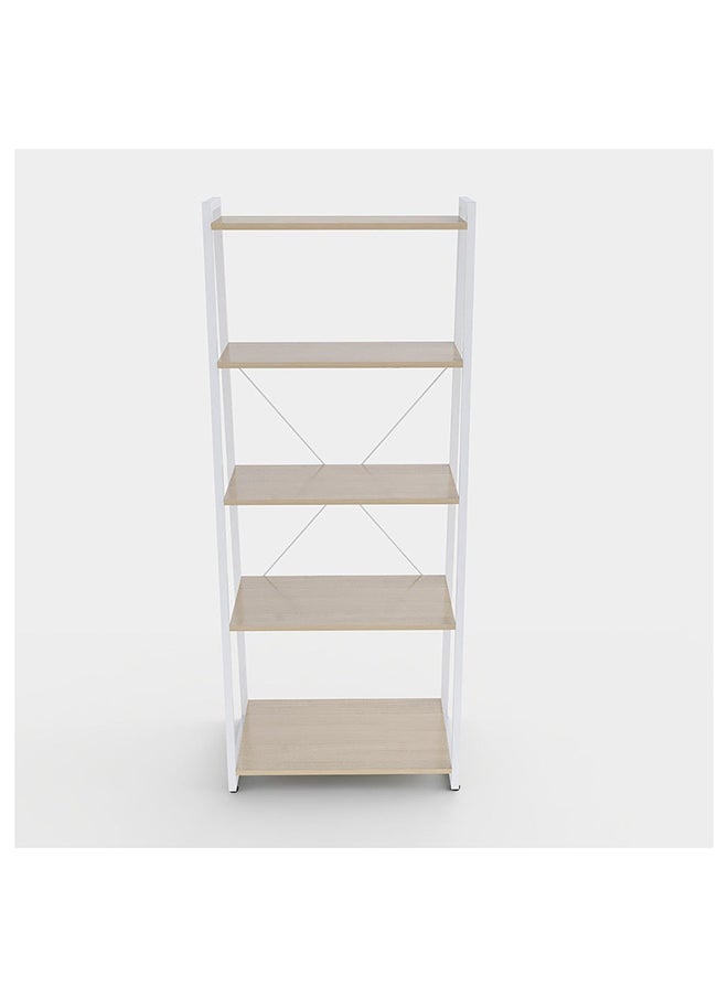DANUBE HOME Lia Bookcase 5Tier Book Shelf Cabinet Modern Design Adjustable Wooden Book Organiser Cupboard Space Saving Display Storage Rack for Home Office Natural Oak/White  - Image 2