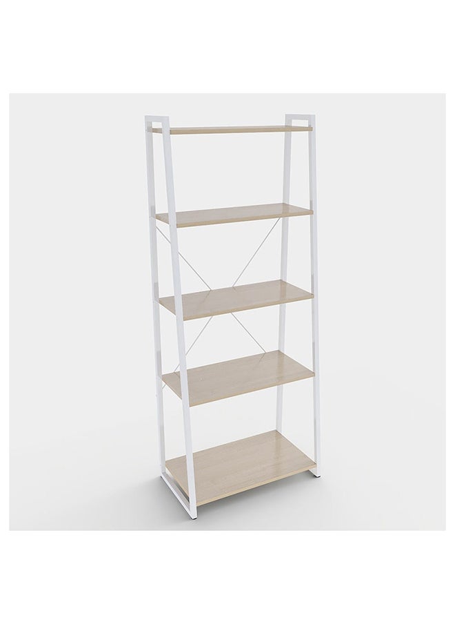 DANUBE HOME Lia Bookcase 5Tier Book Shelf Cabinet Modern Design Adjustable Wooden Book Organiser Cupboard Space Saving Display Storage Rack for Home Office Natural Oak/White  - Image 4