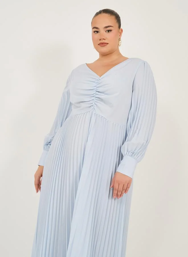 Styli Pleated Chiffon Dress