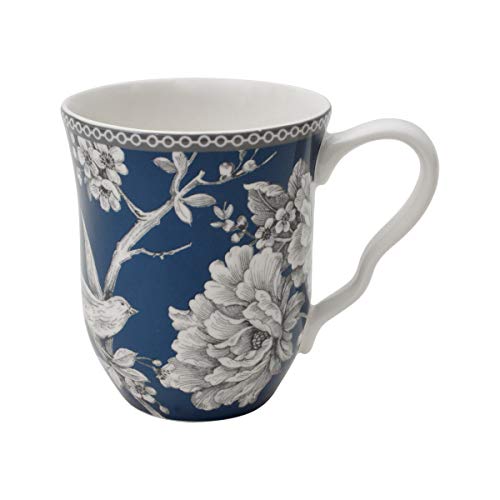 222 Fifth Adelaide 16-Piece Dark Blue Porcelain Dinnerware Set – Service for 4, Plate, Bowl & Mug Set, Bird & Floral Design, Everyday Big Dinner Plates and Bowls Sets, Microwave & Dishwasher Safe - Image 5