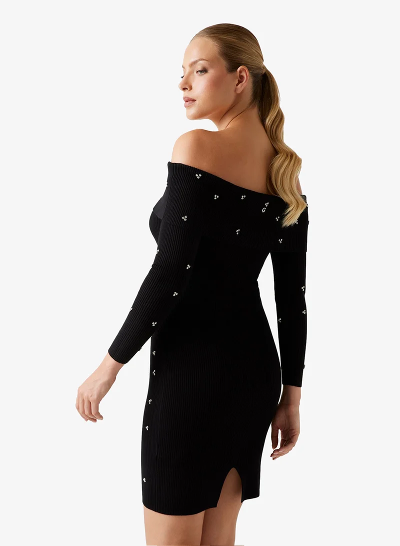 GUESS Long Sleeve  Off Shoulder Alisha Rib Drs