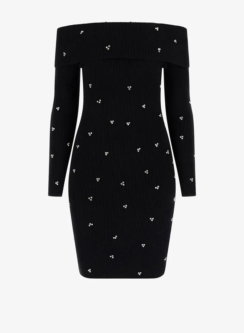 GUESS Long Sleeve Off Shoulder Alisha Rib Mini Dress