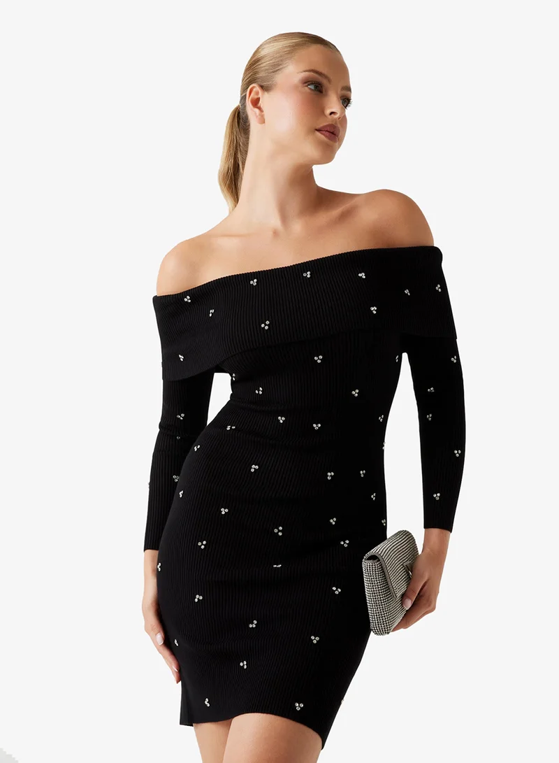 GUESS Long Sleeve  Off Shoulder Alisha Rib Drs