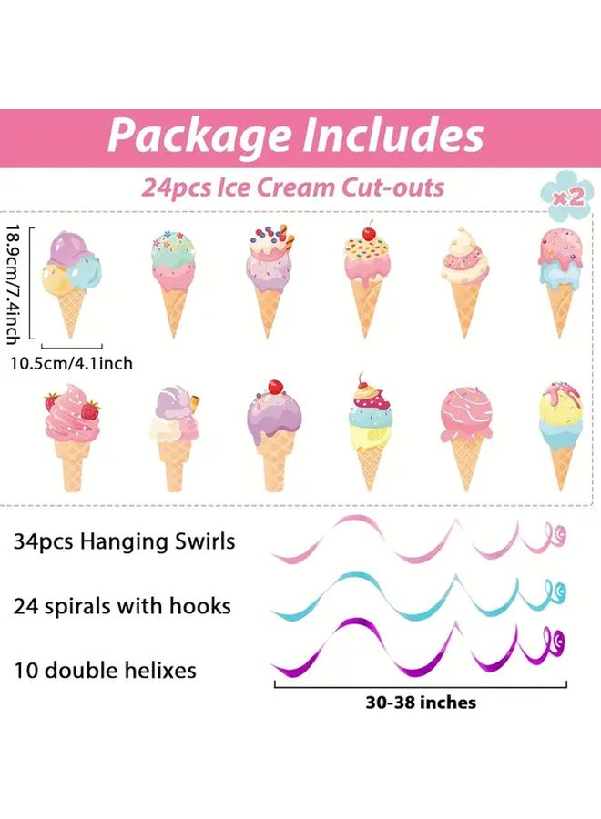 58pcs Paper Rotating Ice Cream Party Hanging Decorations For Summer Birthday Showers Festive Event Decorations Whimsical Dessert Theme Ceiling Wall Decor - Image 2