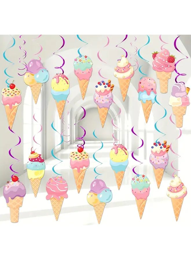 58pcs Paper Rotating Ice Cream Party Hanging Decorations For Summer Birthday Showers Festive Event Decorations Whimsical Dessert Theme Ceiling Wall Decor - Image 1