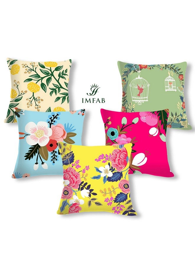 IM FAB Floral Digital Printed Decorative 200TC Canvas Cotton Cushion Covers (Multicolour, 12X12 Inches or 30X30 cms) - Set of 5 Pcs - Image 2